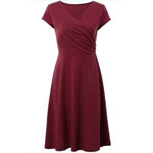 Casual Short Sleeve Surplice V Neck Faux Wrap T-Shirt Swing Dress SIZE L NWT